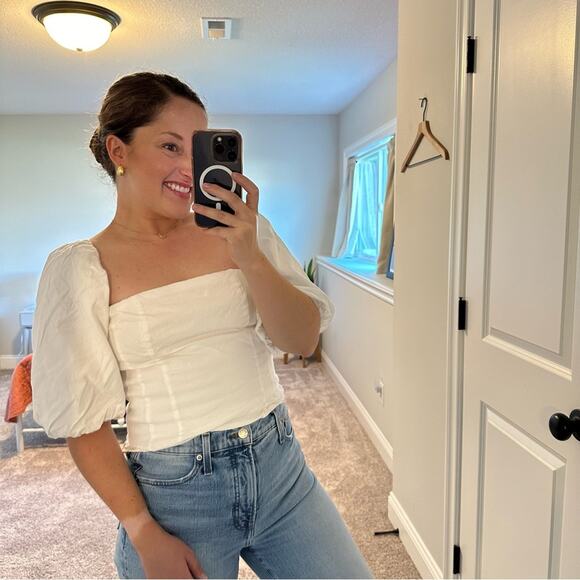 Antonio Melani White Puff Sleeve Crop Blouse Top 6 - Picture 3 of 14